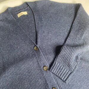 Hollister Knit Cardigan Sweater Womens L Blue Button-Up Ribbed Cotton Blend